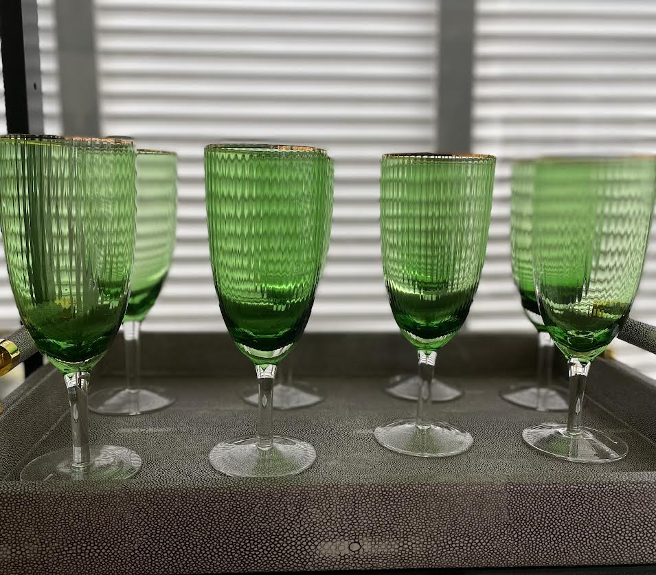 Green- gold rim dinner glasses